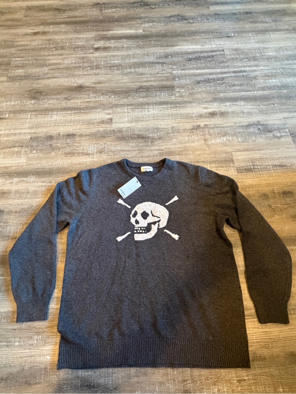 Goodfellow & Co Charcoal Crewneck Sweater with White Skull Graphic